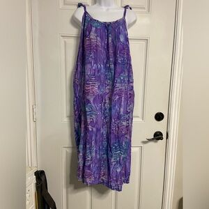 T19b- ISLA GIRL Purple and Blue Tie Dye Midi HAWAIIAN Dress